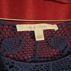LC Lauren Conrad Navy Crochet Top